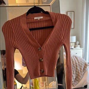 Ribbed Rust Cardigan Sweater Madewell cropped